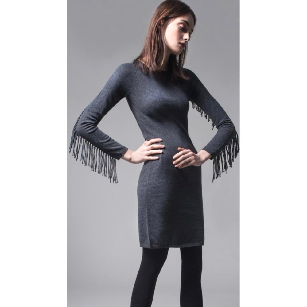 Yoana Baraschi Raven Fringe Charcoal Wool Dress Size S